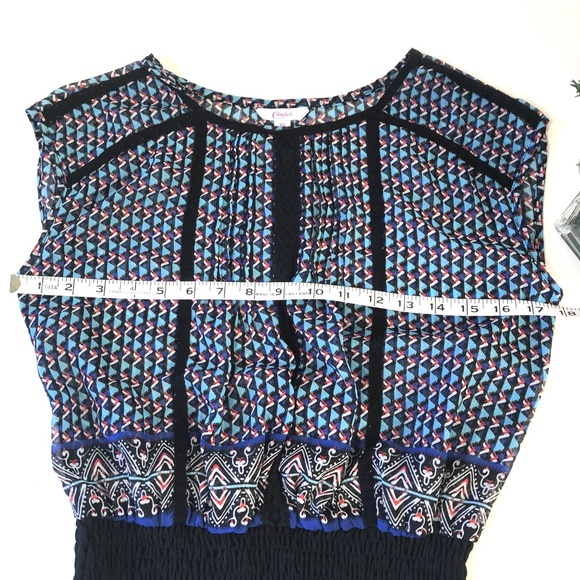 Candies Womens Top Sheer Short Sleeves Blue Print - Picture 4 of 5